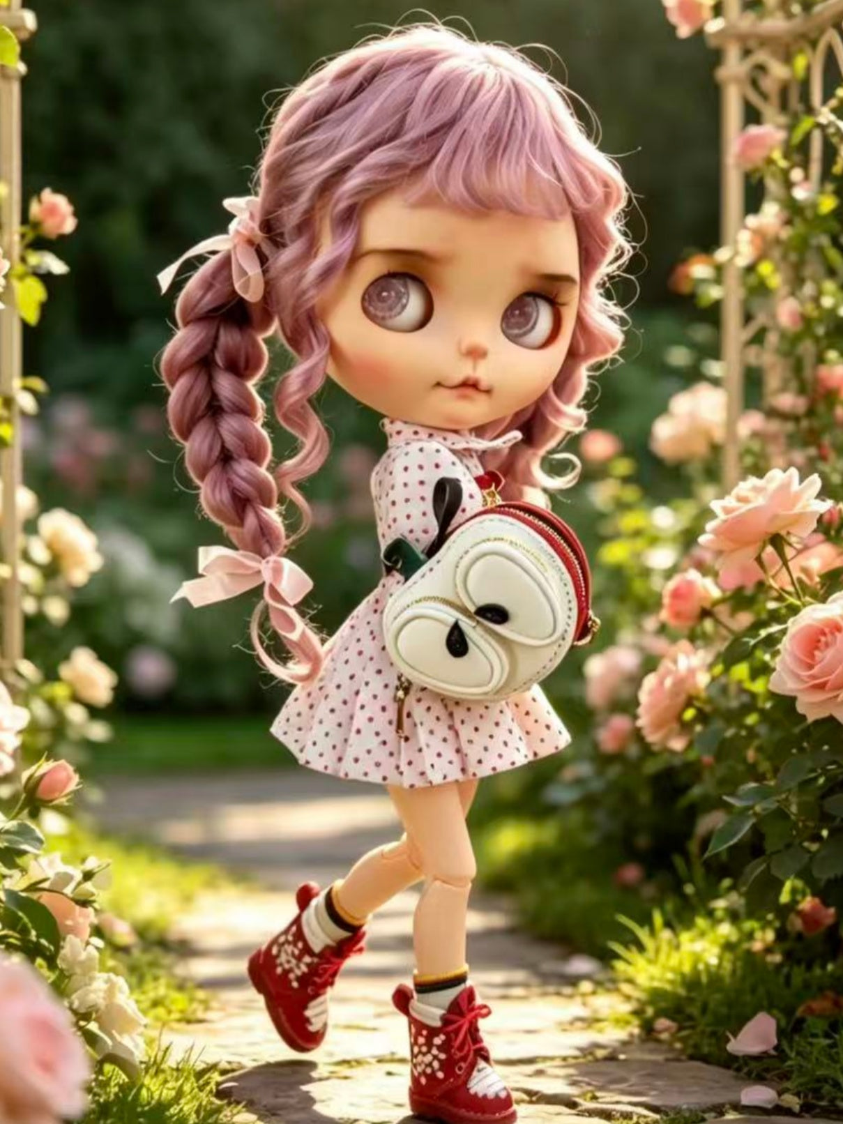 Leather Apple-Shaped Blythe Bag - Handmade Doll Accessory - ToastDoll