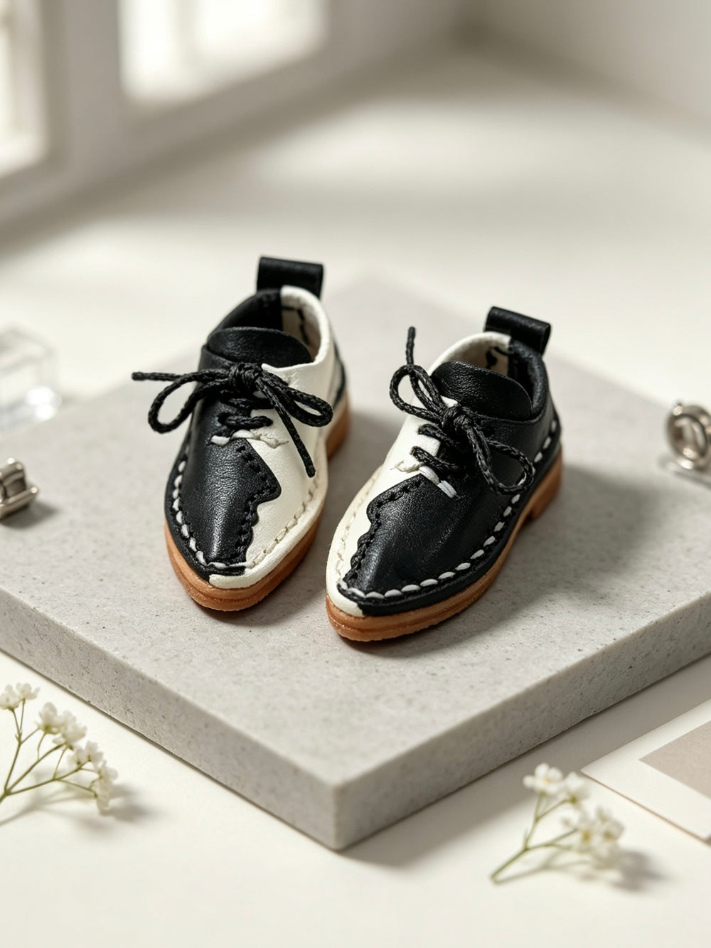 Black White Leather Blythe Flats | ToastDoll