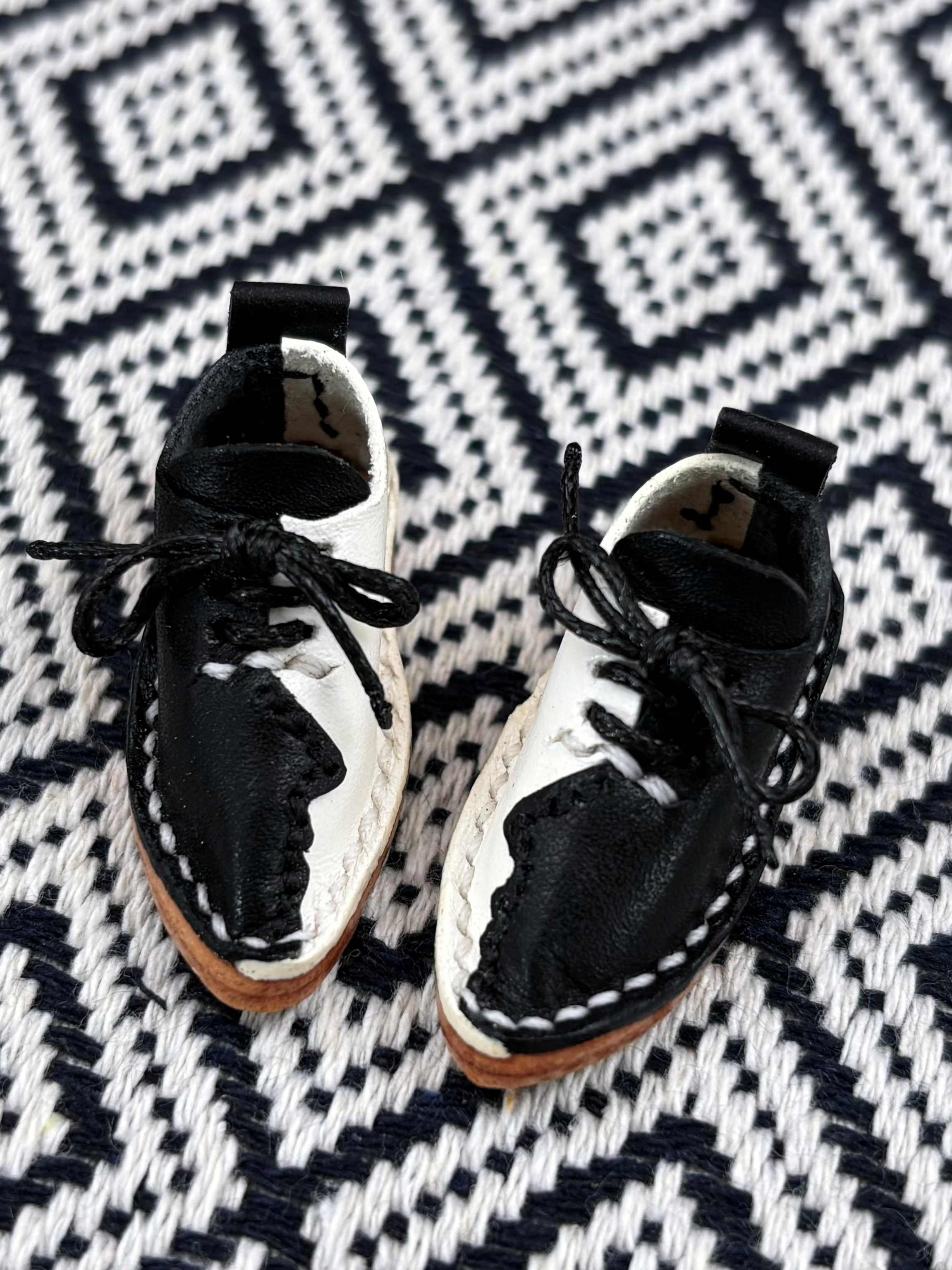 Black White Leather Blythe Flats - Handmade Doll Shoes - ToastDoll
