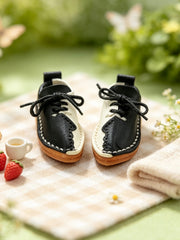 Black White Leather Blythe Flats - Handmade Doll Shoes - ToastDoll