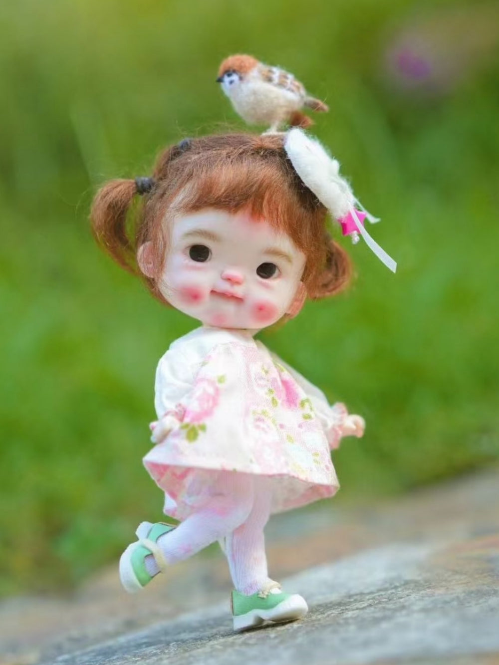 Vibrant Artisan Ob11 Mary Janes On Doll Display | ToastDoll