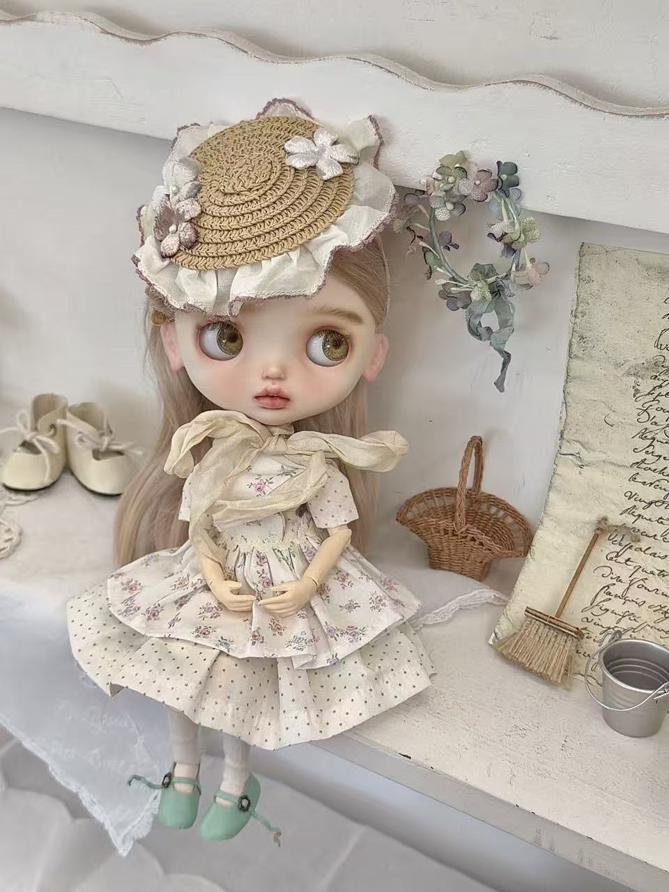 [IN STOCK] White Floral Blythe BJD Set - Handmade Doll Clothes - ToastDoll