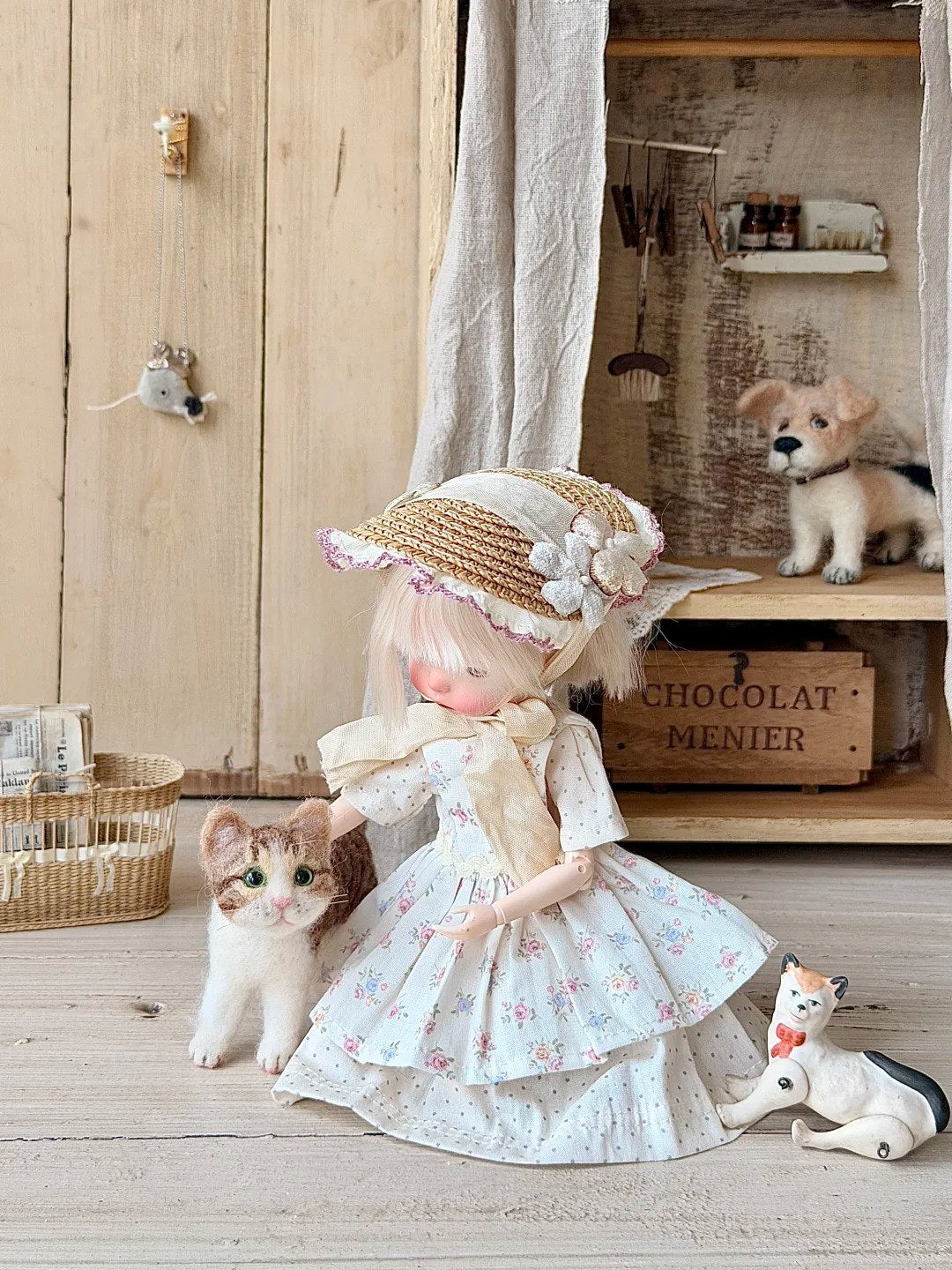 [IN STOCK] White Floral Blythe BJD Set - Handmade Doll Clothes - ToastDoll