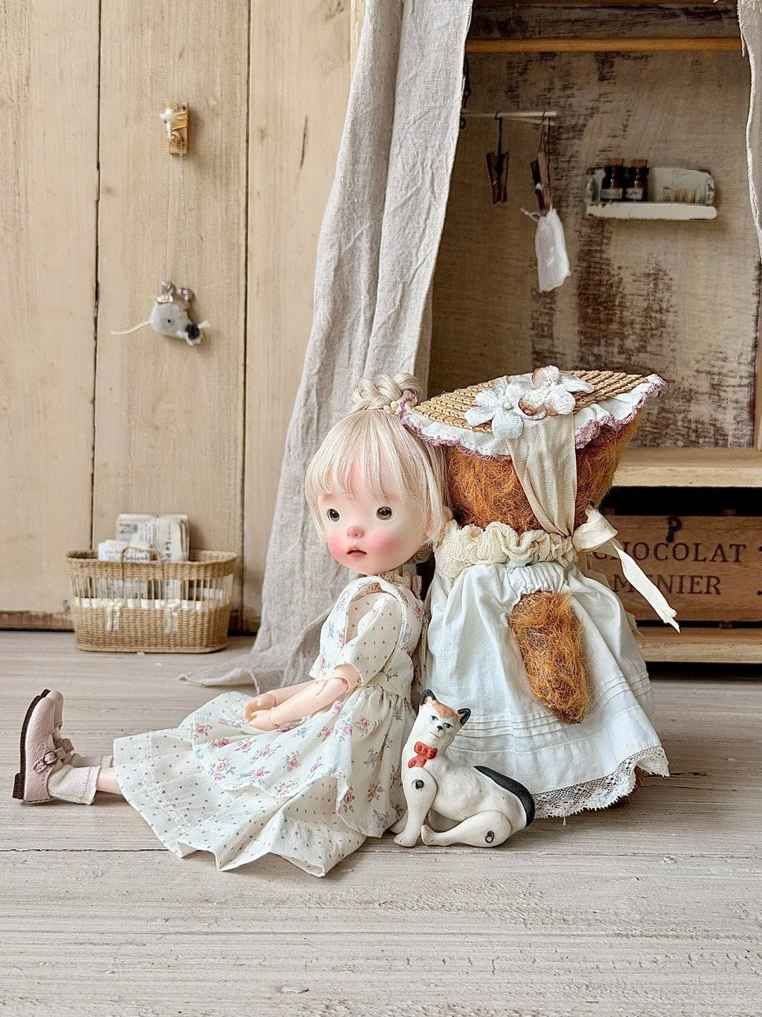 [IN STOCK] White Floral Blythe BJD Set - Handmade Doll Clothes - ToastDoll