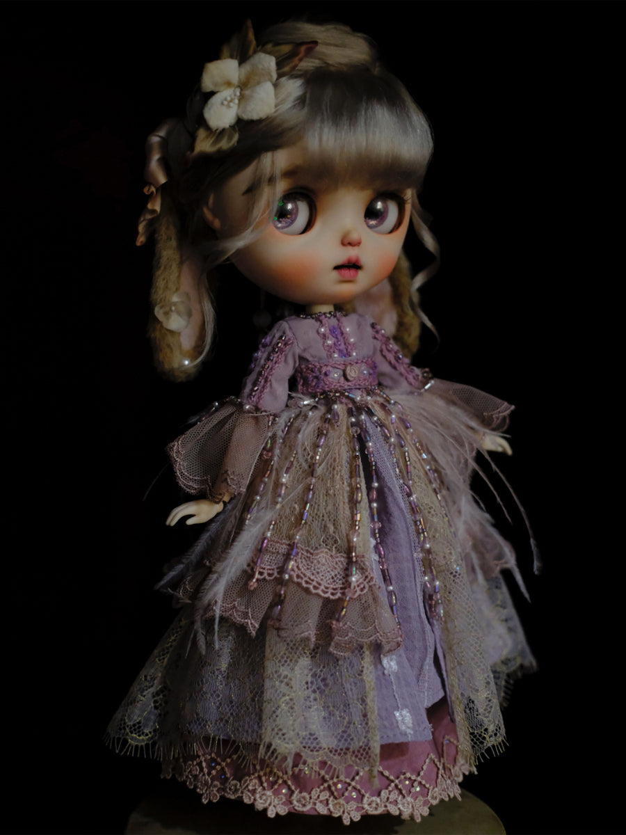 Handmade Outfit for Blythe/Obitsu/Pullip, Purple Layered Beaded Dress Set
