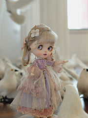 Handmade Outfit for Blythe/Obitsu/Pullip, Purple Layered Beaded Dress Set