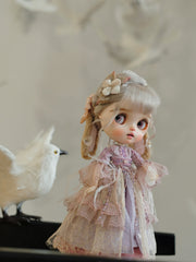 Handmade Outfit for Blythe/Obitsu/Pullip, Purple Layered Beaded Dress Set