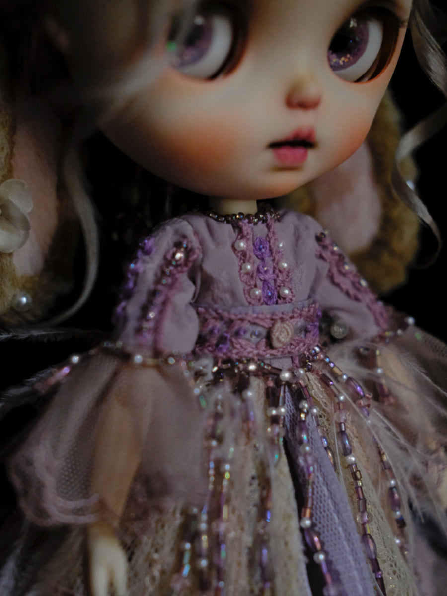 Handmade Outfit for Blythe/Obitsu/Pullip, Purple Layered Beaded Dress Set