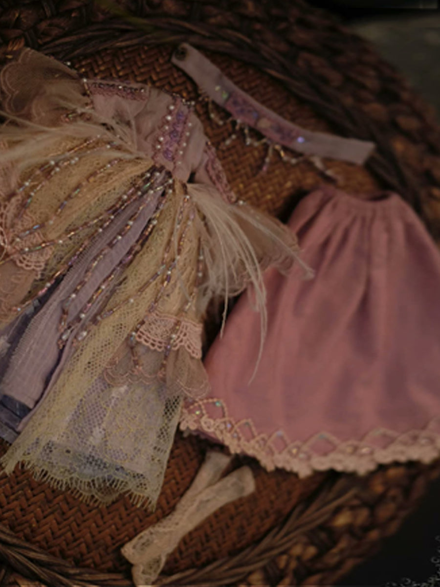 Handmade Outfit for Blythe/Obitsu/Pullip, Purple Layered Beaded Dress Set