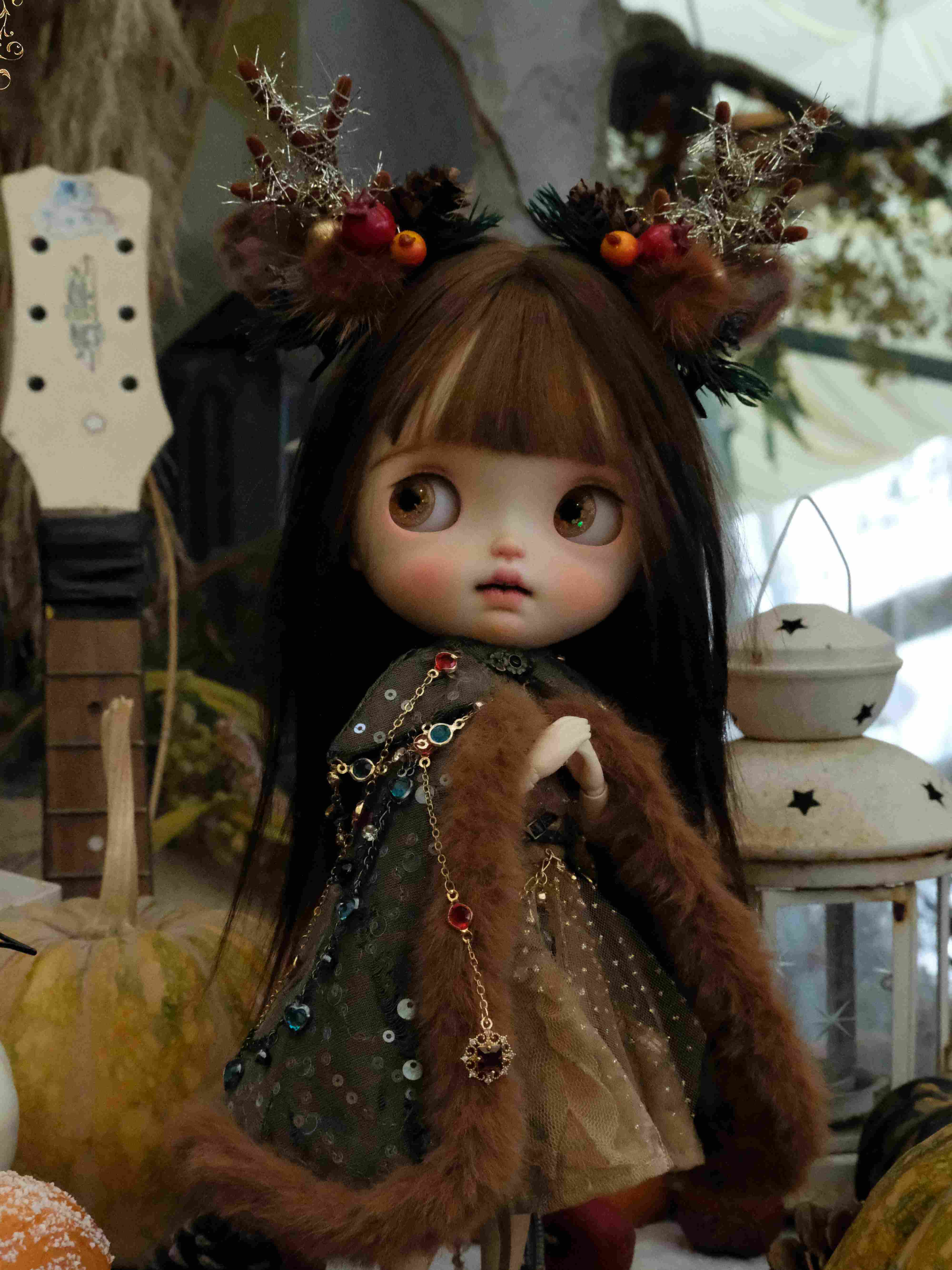 Handmade Outfit for Blythe/Obitsu, Woodland Faun Cape Dress Set