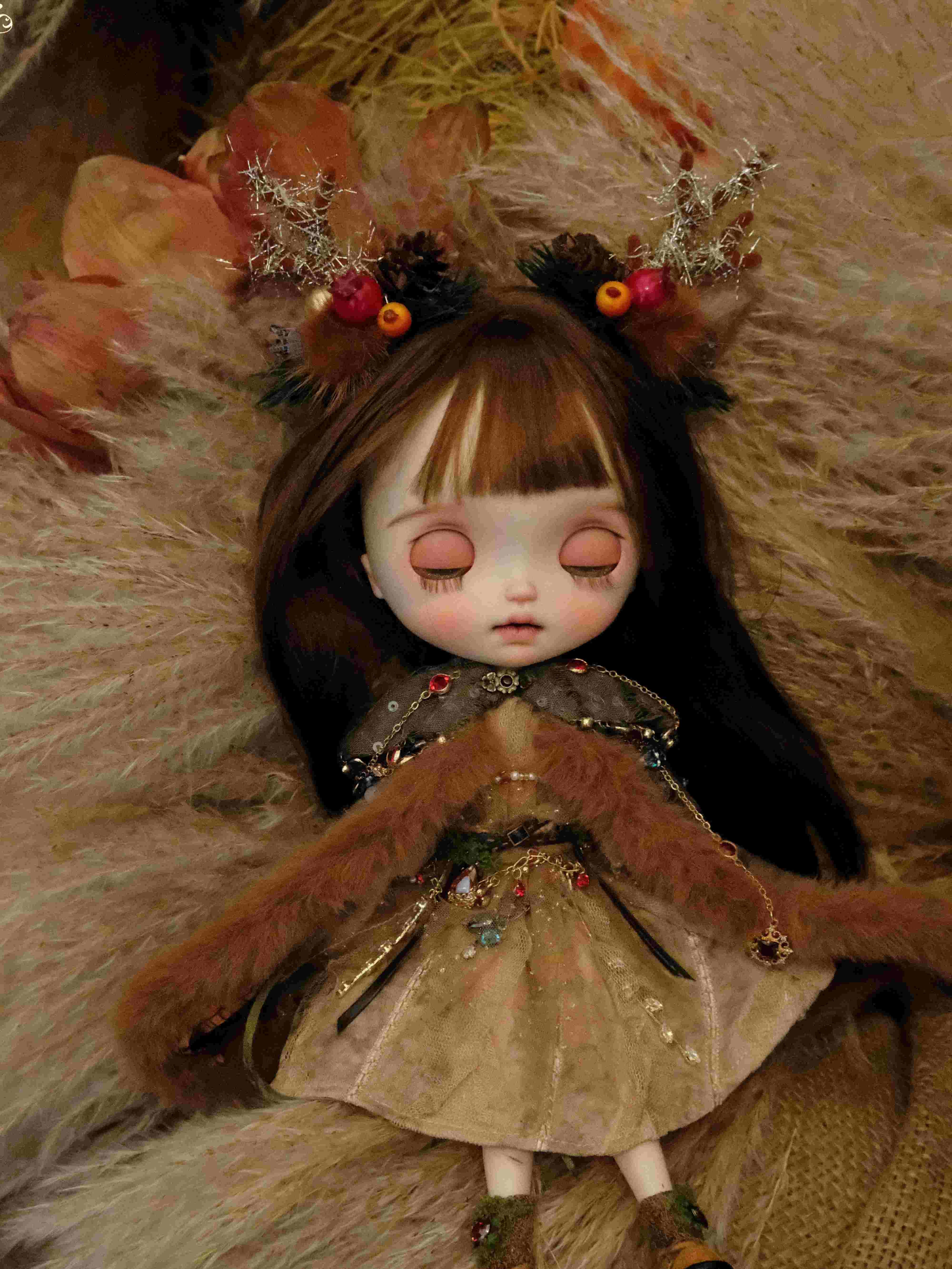 Handmade Outfit for Blythe/Obitsu, Woodland Faun Cape Dress Set
