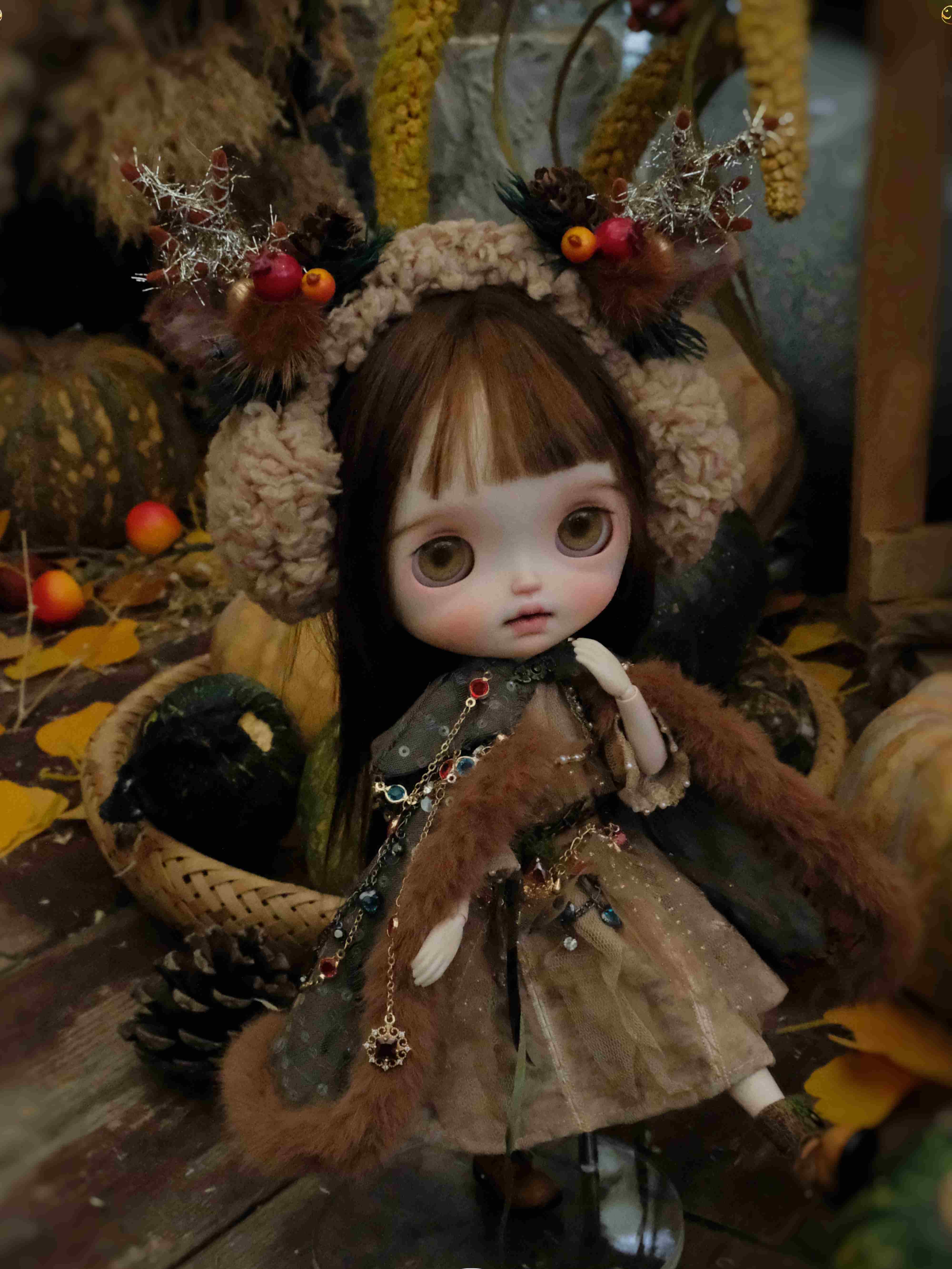 Handmade Outfit for Blythe/Obitsu, Woodland Faun Cape Dress Set