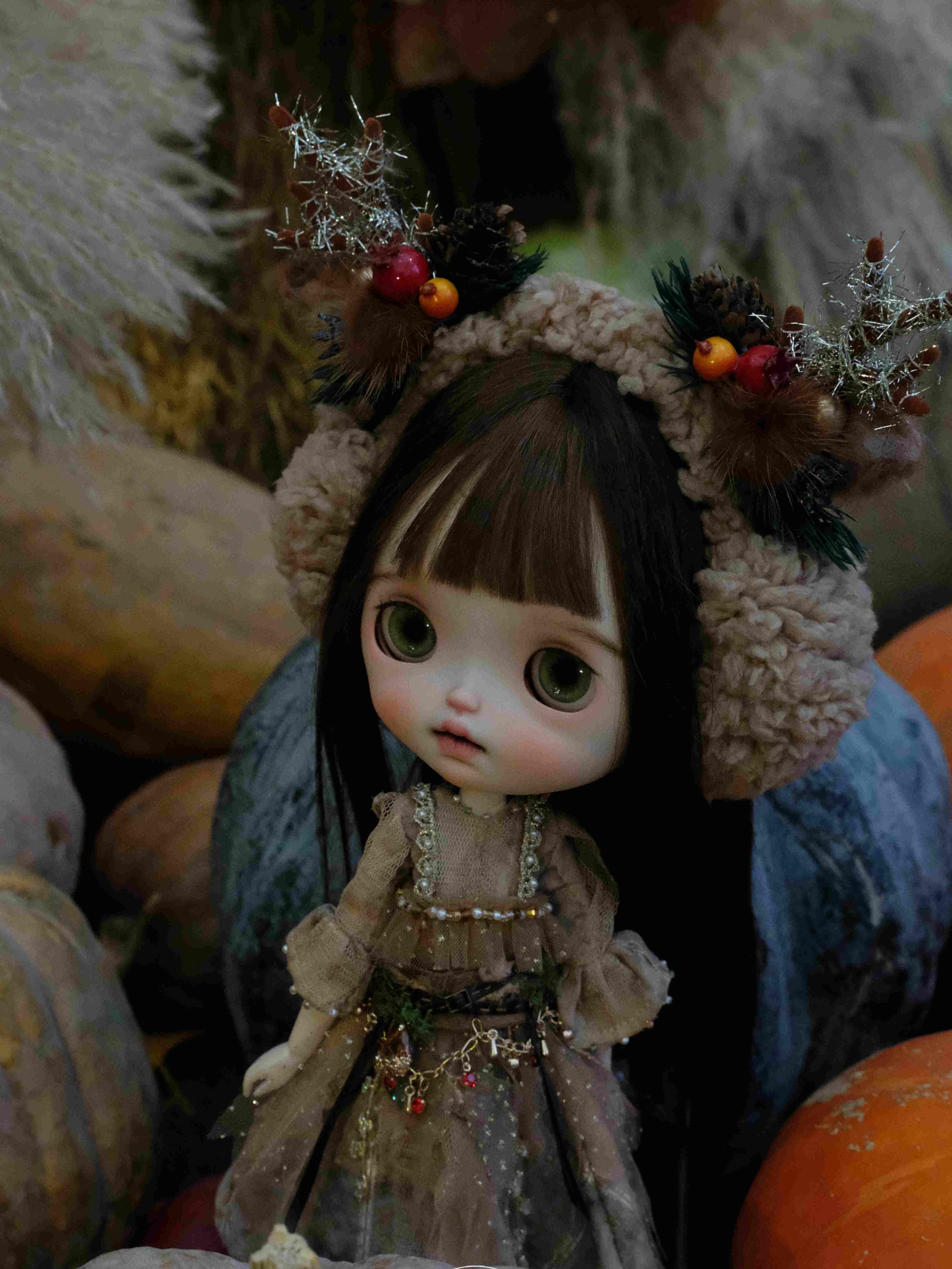 Handmade Outfit for Blythe/Obitsu, Woodland Faun Cape Dress Set