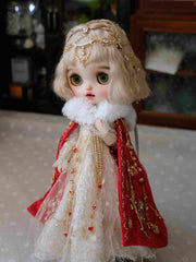 Handmade Outfit for Blythe/Obitsu, Rhinestone Chain Red Cape Dress Set