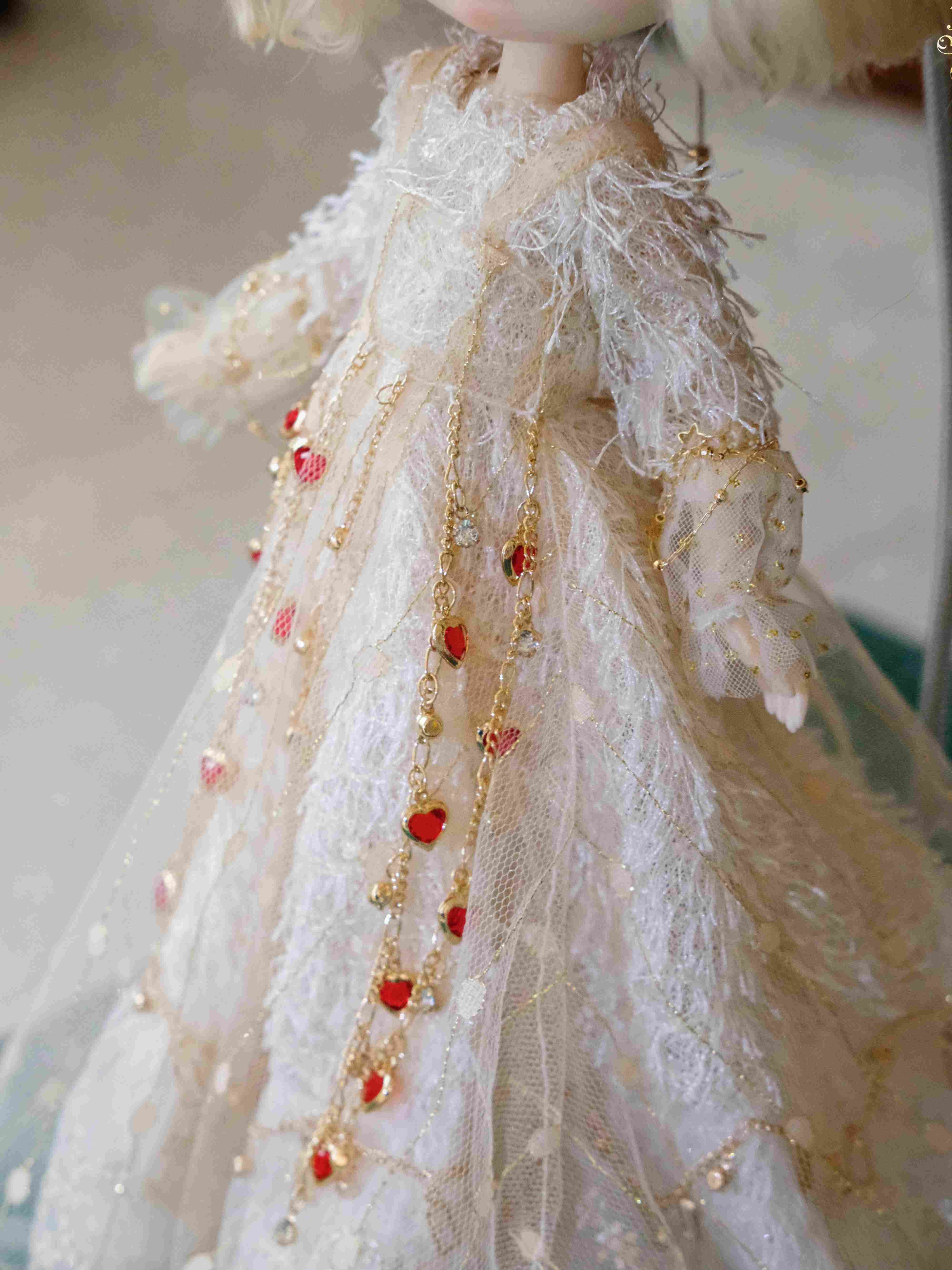 Handmade Outfit for Blythe/Obitsu, Rhinestone Chain Red Cape Dress Set