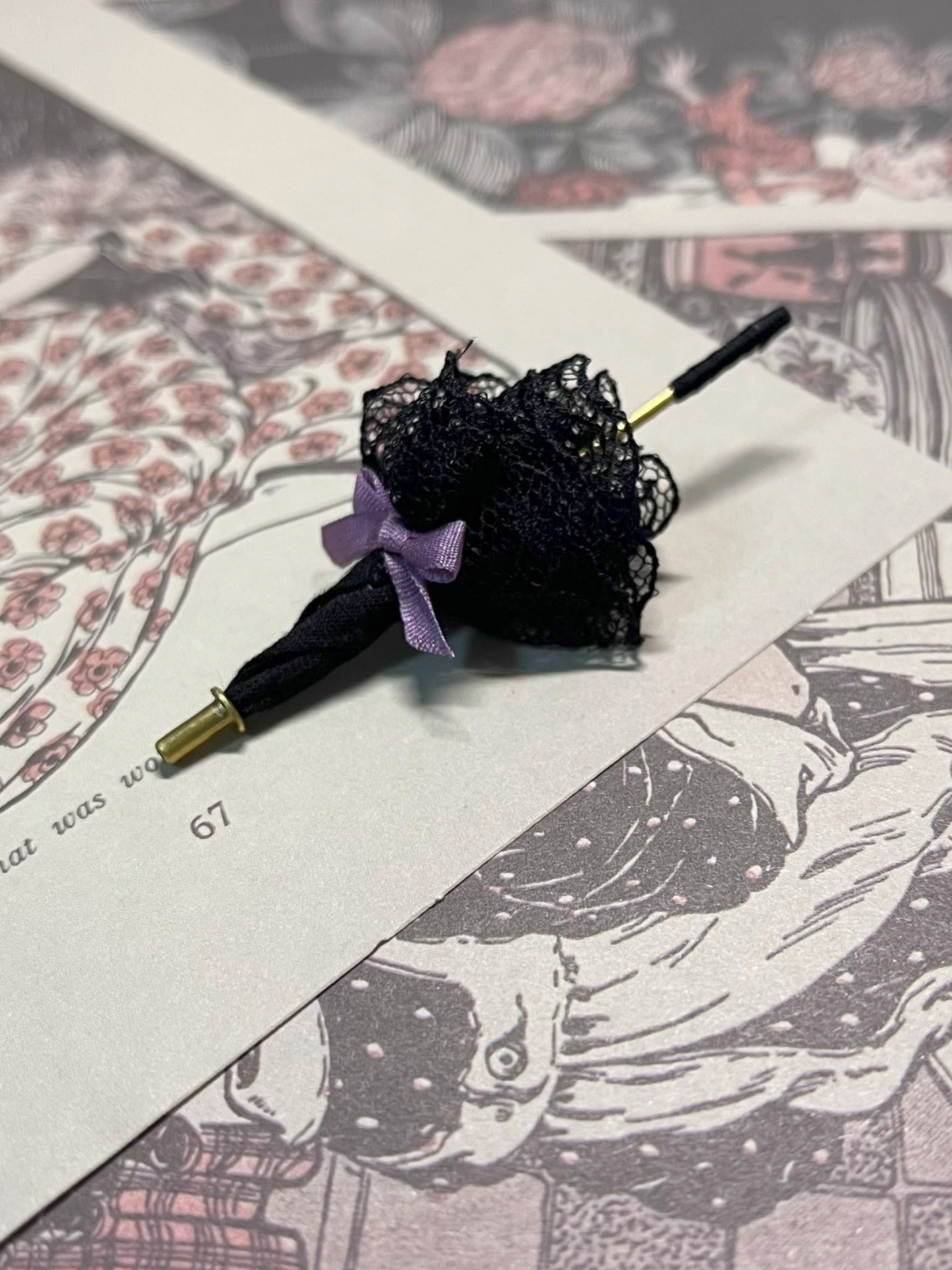 Lace Black Umbrella Handmade Doll Miniature Close-up Flat Lay | ToastDoll