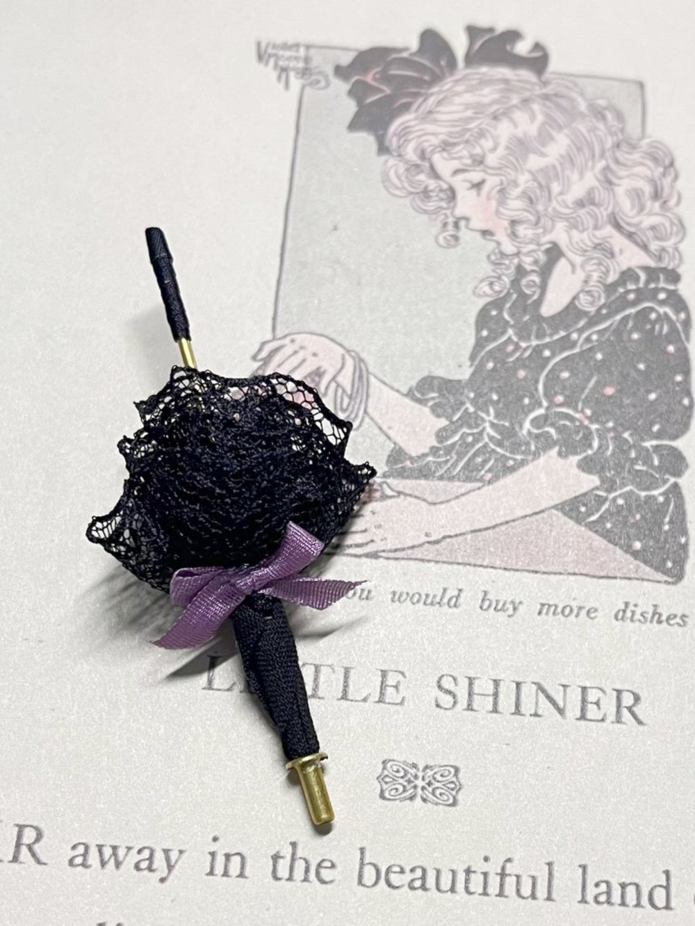 Lace Black Umbrella Handmade Doll Miniature Close-up Detail | ToastDoll