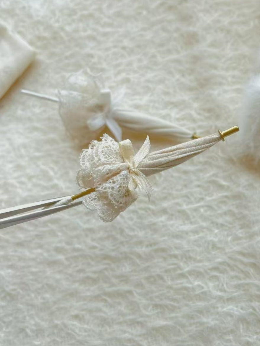 Lace Tea Tone Umbrella Handmade Doll Miniature Close-up | ToastDoll