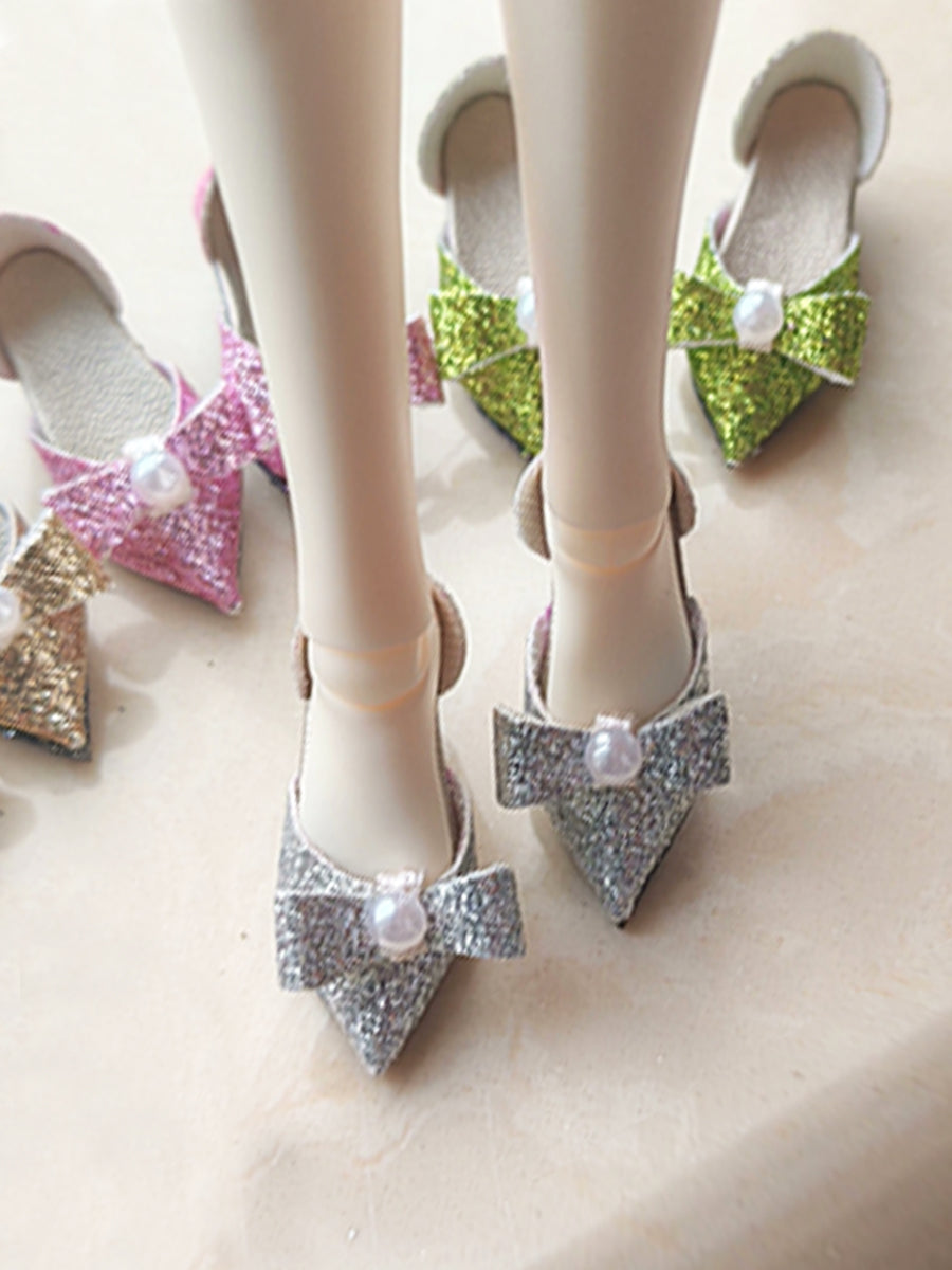 Glitter Pearl Bow Silver Blythe High Heels | ToastDoll
