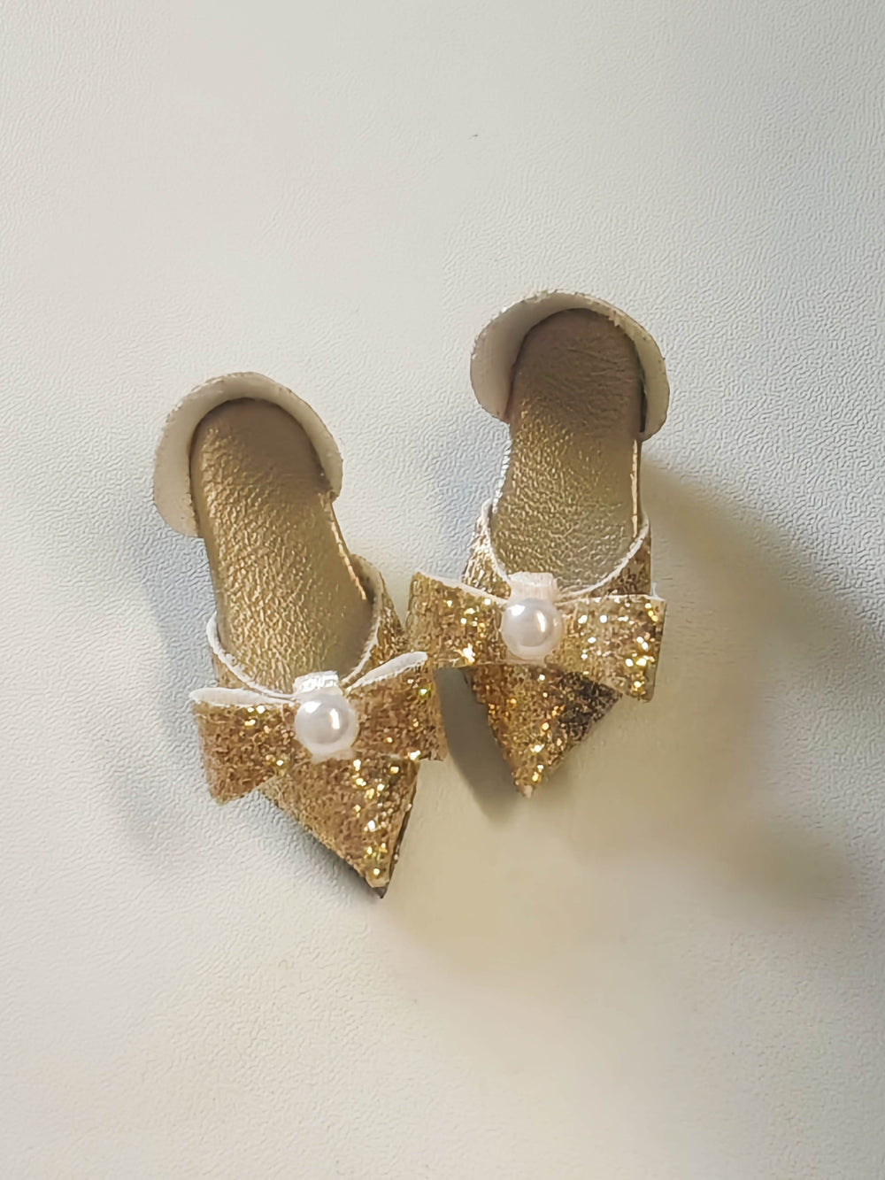 Glitter Pearl Bow Champagne Gold Blythe High Heels | ToastDoll