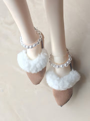 Fluffy Pearl Strap Blythe Flat On Doll Display | ToastDoll