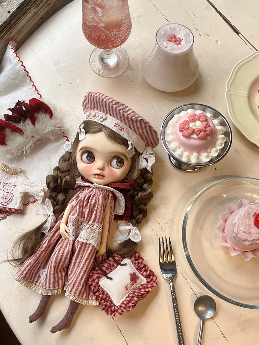 Handmade Outfit for Blythe/Pullip, Red Striped Meow Set