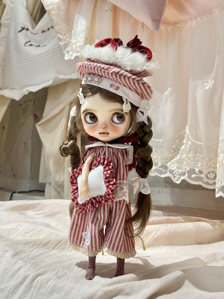 Handmade Outfit for Blythe/Pullip, Red Striped Meow Set