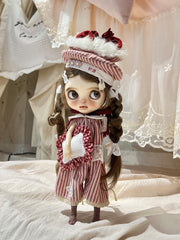 Handmade Outfit for Blythe/Pullip, Red Striped Meow Set