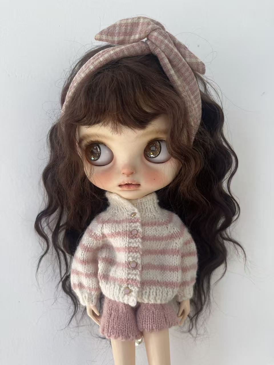 Handmade Outfit for Blythe/Pullip, Autumn Blue Striped Sweater Set