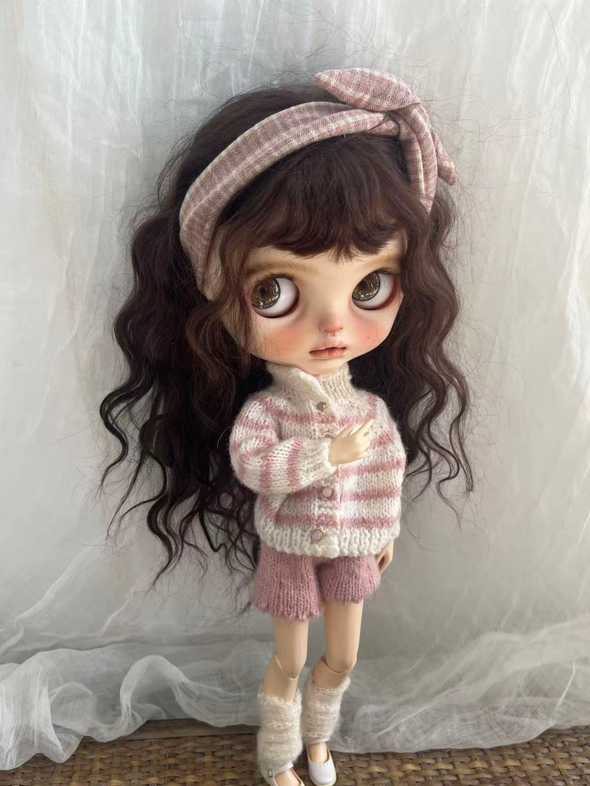 Handmade Outfit for Blythe/Pullip, Autumn Blue Striped Sweater Set