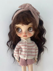 Handmade Outfit for Blythe/Pullip, Autumn Blue Striped Sweater Set
