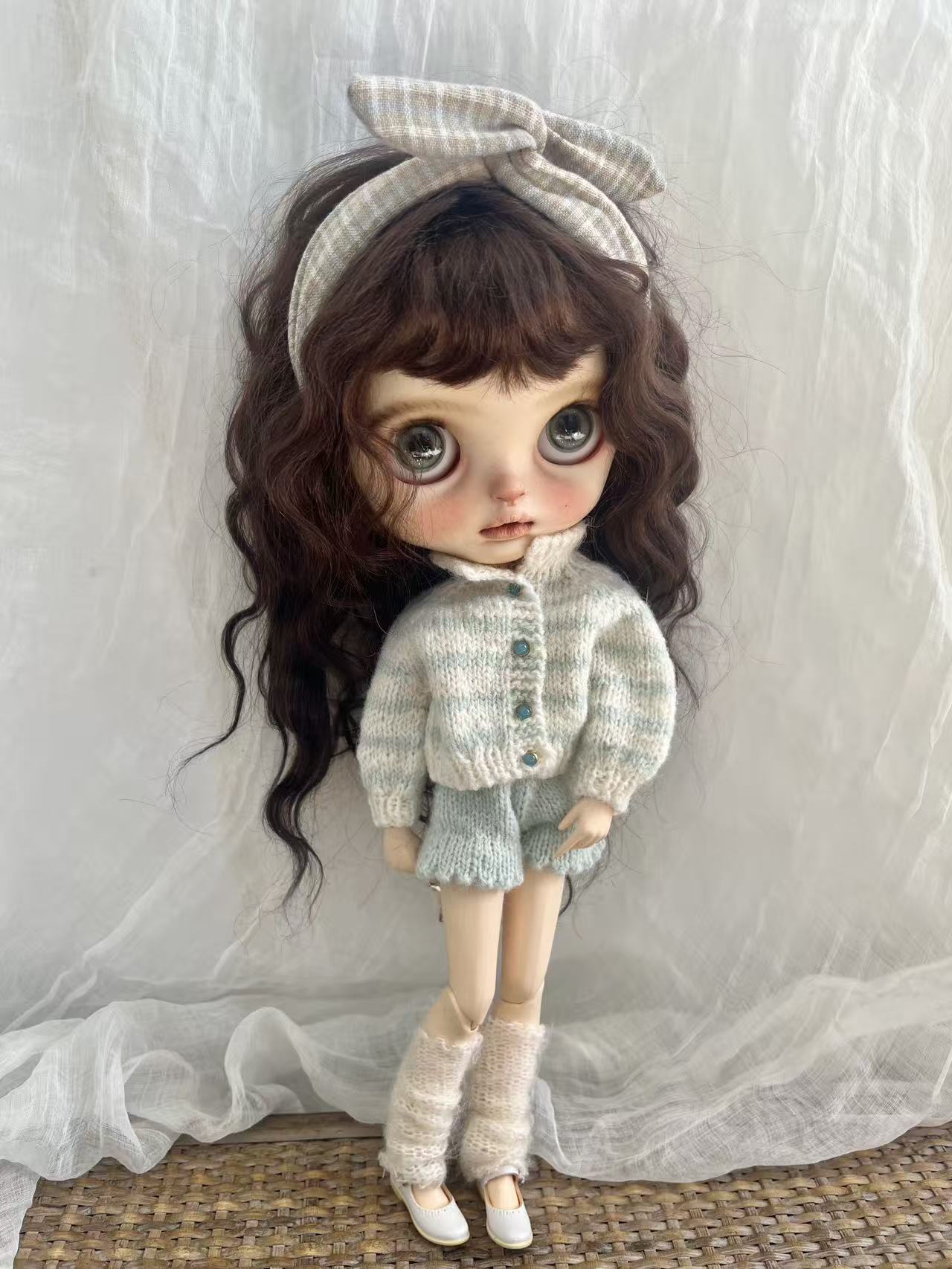 Handmade Outfit for Blythe/Pullip, Autumn Blue Striped Sweater Set