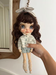 Handmade Outfit for Blythe/Pullip, Autumn Blue Striped Sweater Set