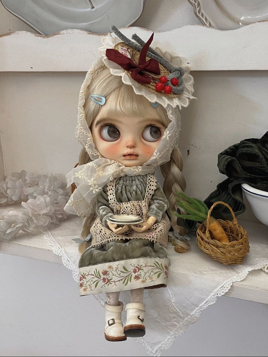 Handmade Outfit for Blythe/Obitsu/Pullip, Merry Christmas Silk Velvet Dress Set