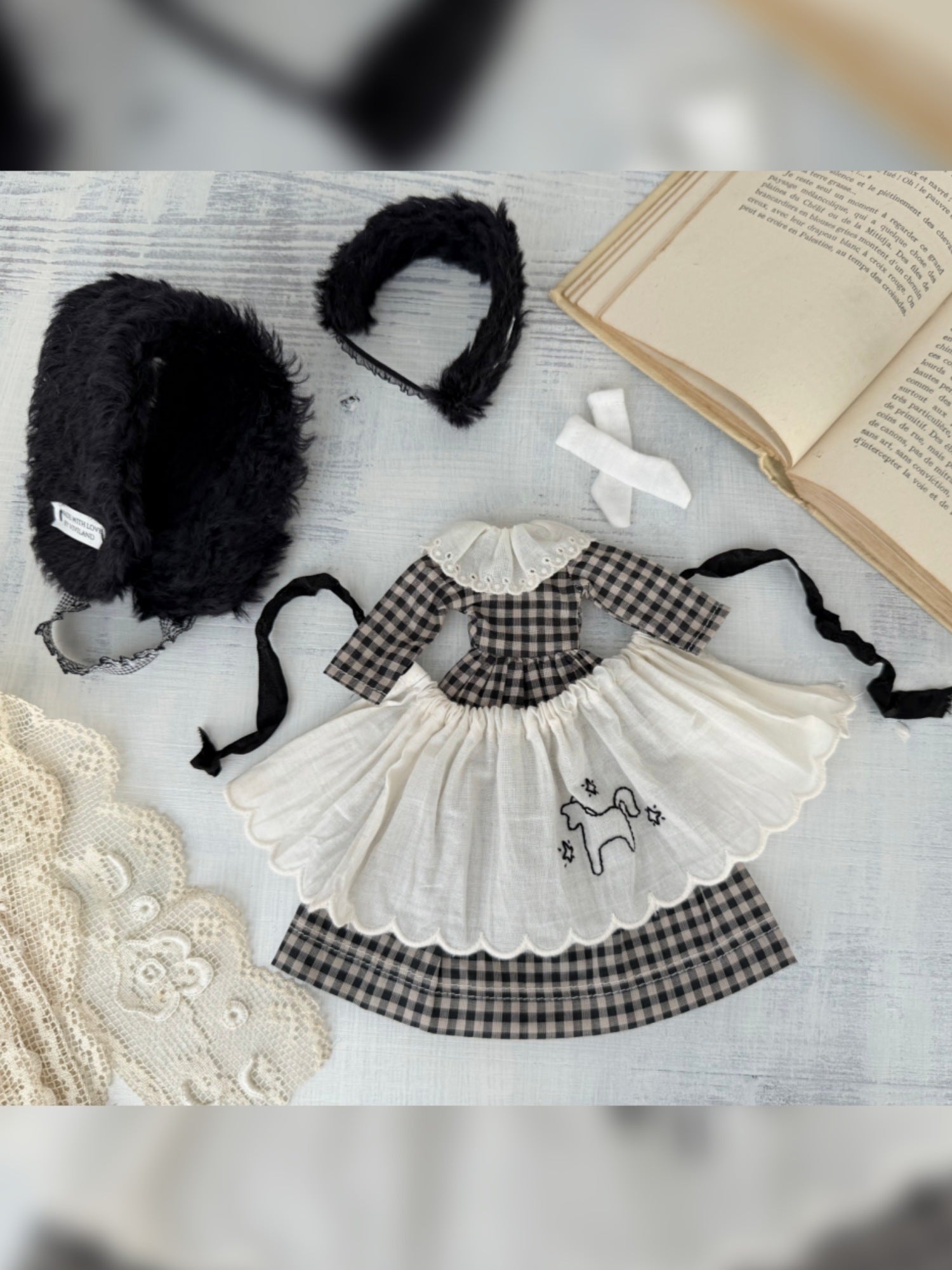 Monochrome Gingham Blythe BJD Outfit - Handmade Clothes Set - ToastDoll