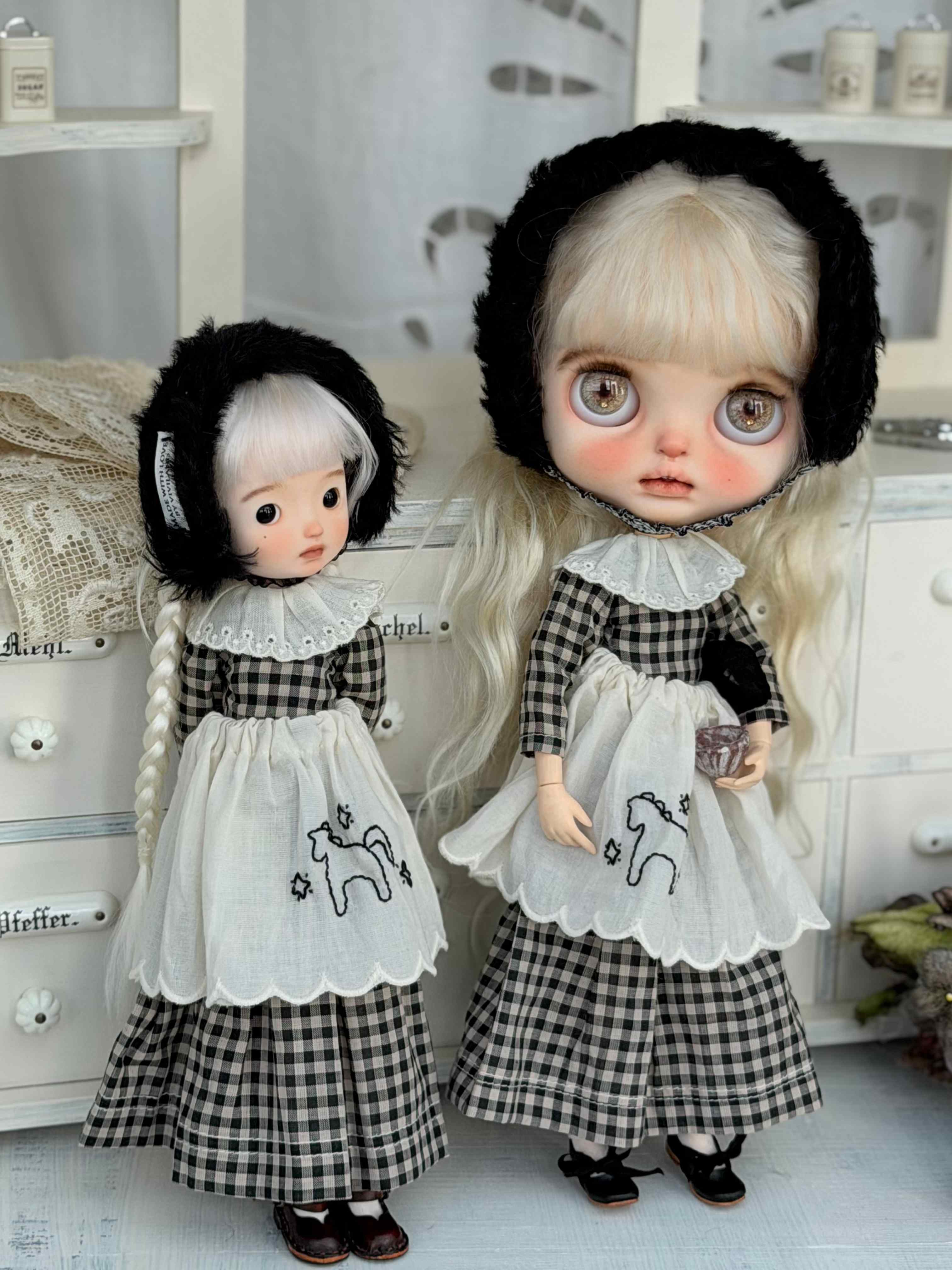 Monochrome Gingham Blythe BJD Outfit - Handmade Clothes Set - ToastDoll