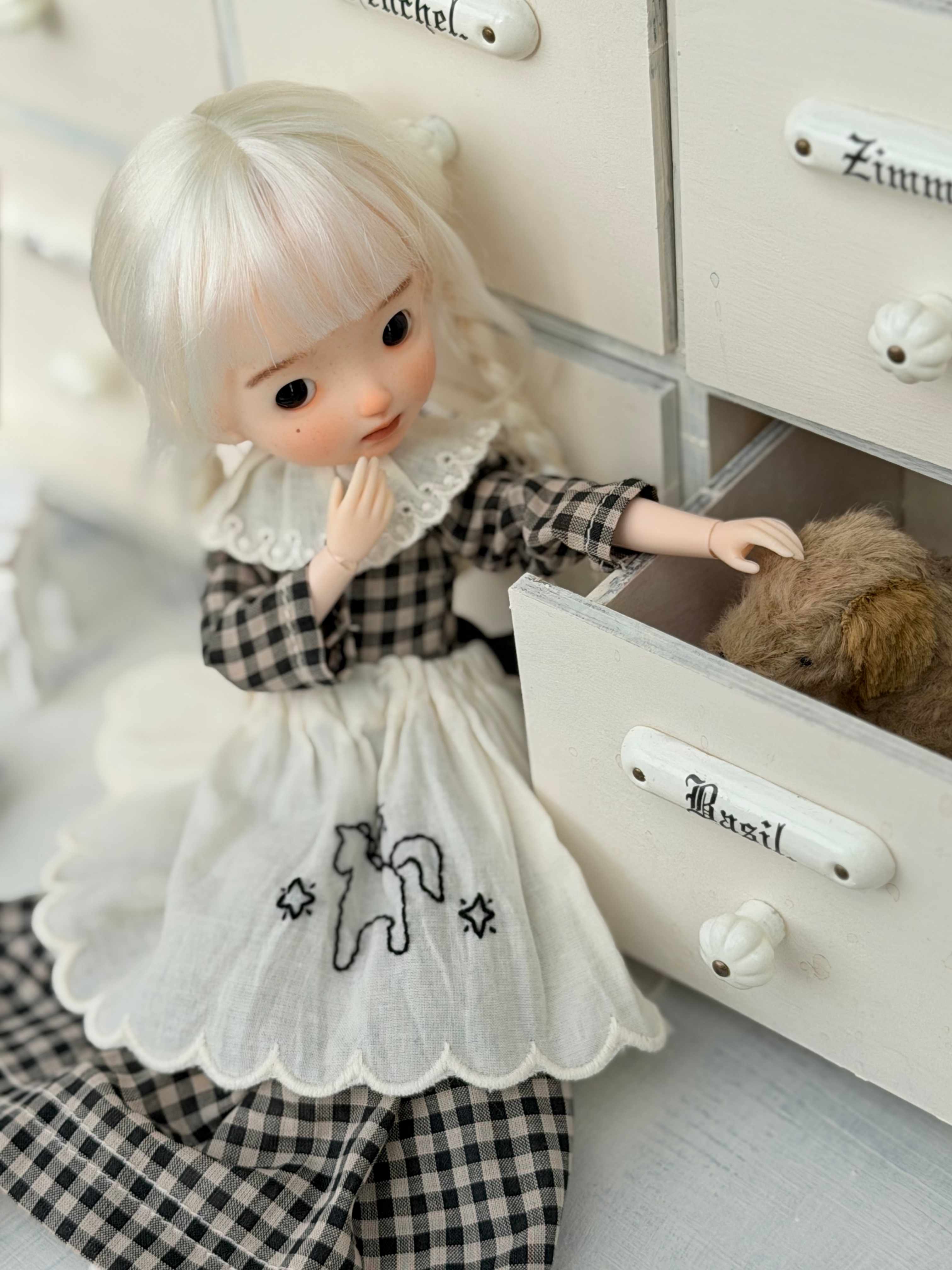 Monochrome Gingham Blythe BJD Outfit - Handmade Clothes Set - ToastDoll