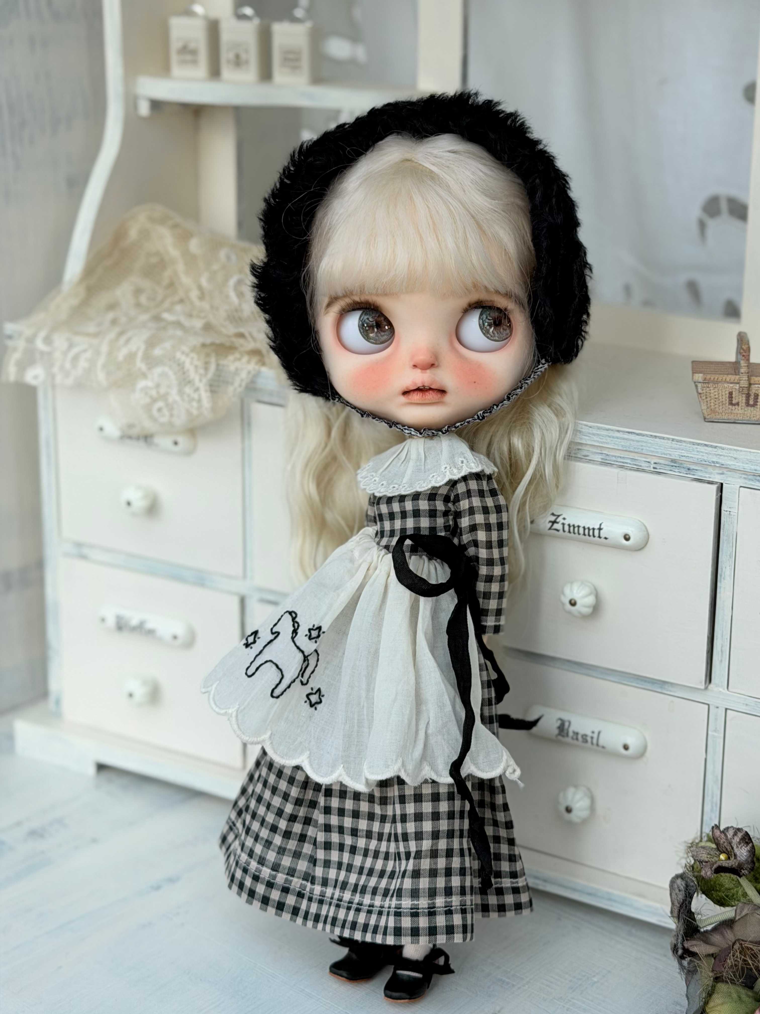 Monochrome Gingham Blythe BJD Outfit - Handmade Clothes Set - ToastDoll