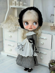 Monochrome Gingham Blythe BJD Outfit - Handmade Clothes Set - ToastDoll