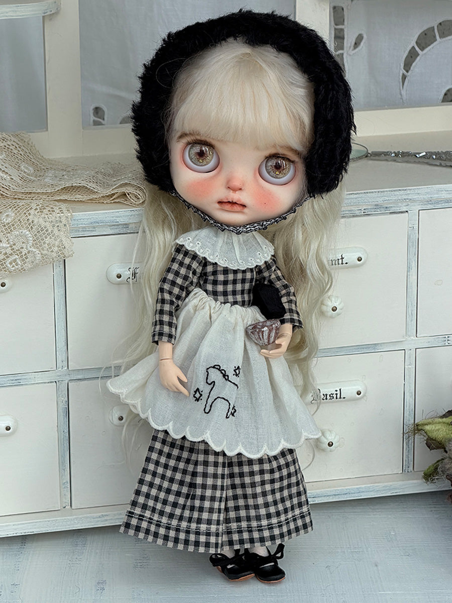 Monochrome Gingham Blythe BJD Outfit - Handmade Clothes Set - ToastDoll