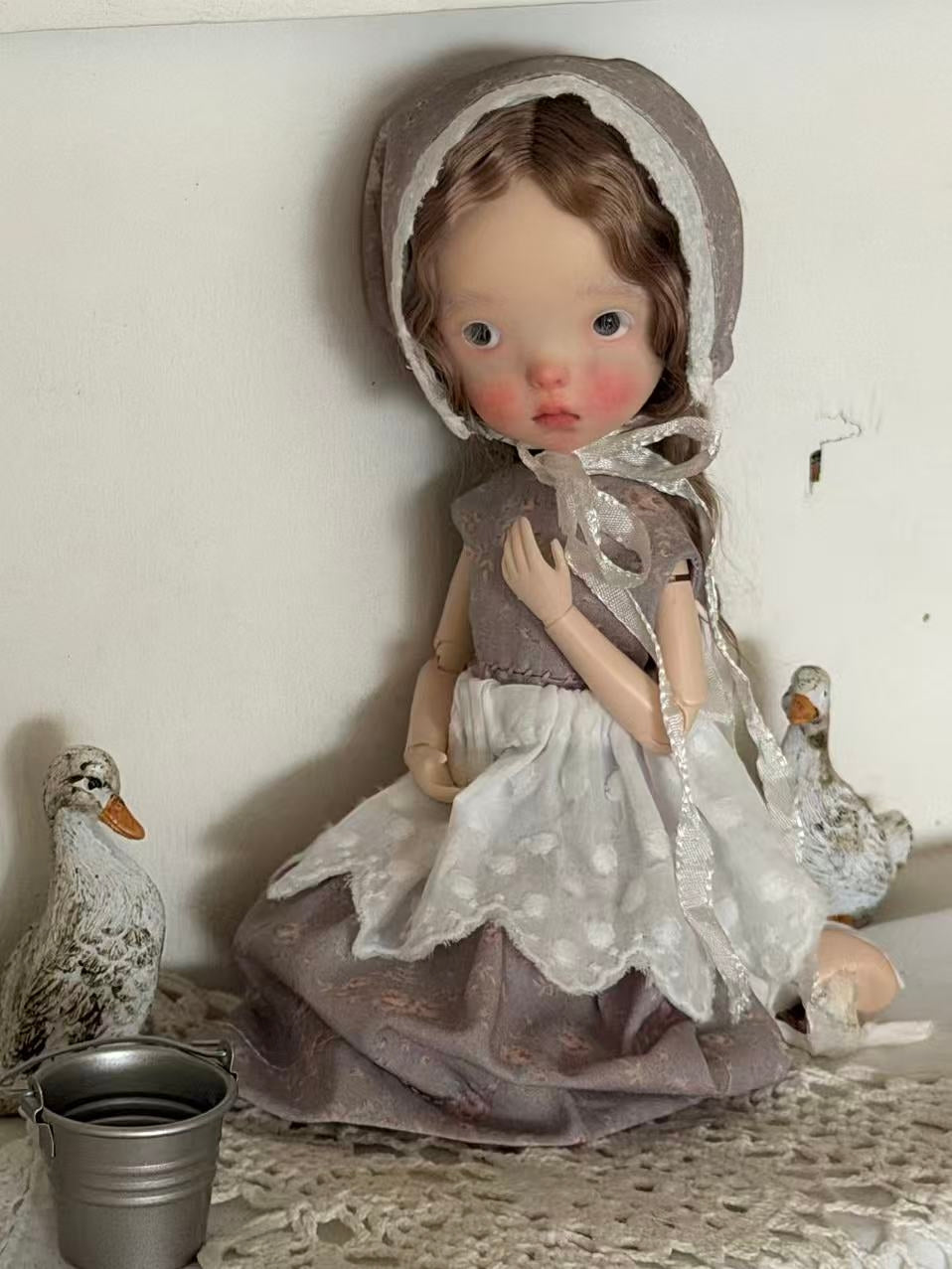 Rustic Pastoral Blythe BJD floral Dress Set Sitting Pose | ToastDoll