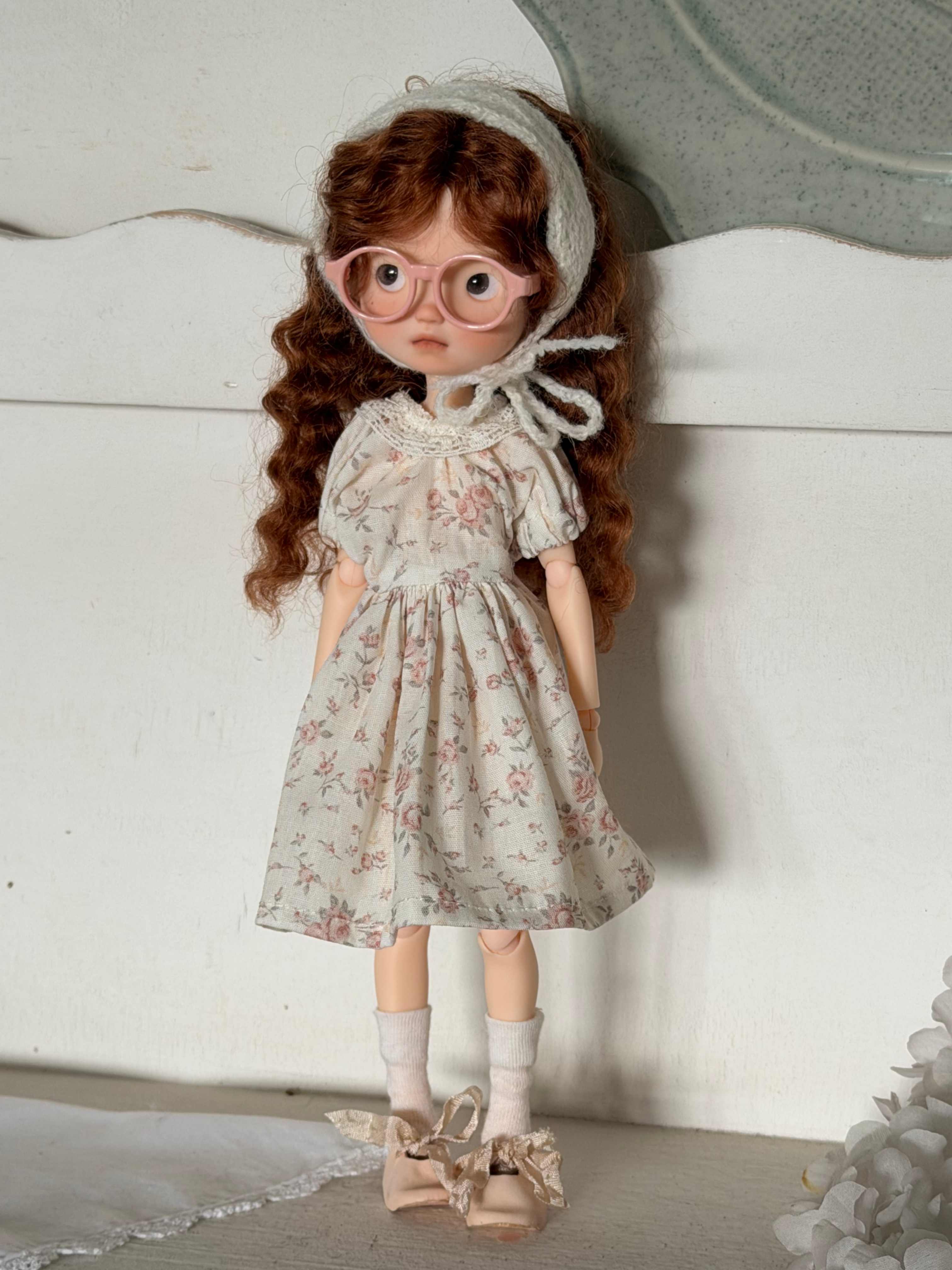 Floral Bonnet Blythe BJD Dress Set Front View | ToastDoll