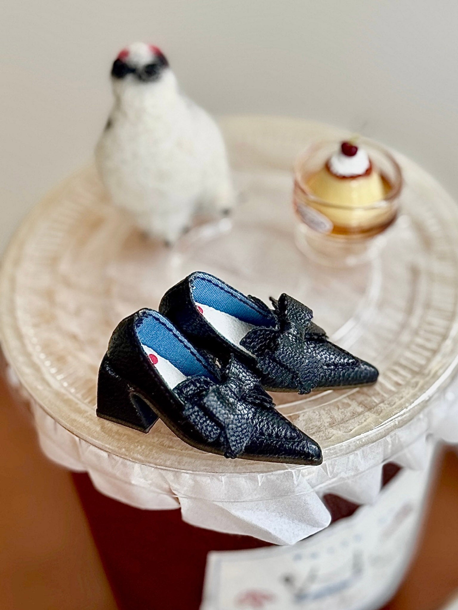 Handmade Shoes for Blythe/Obitsu, Pointed-Toe Mid Block Heel with Bow