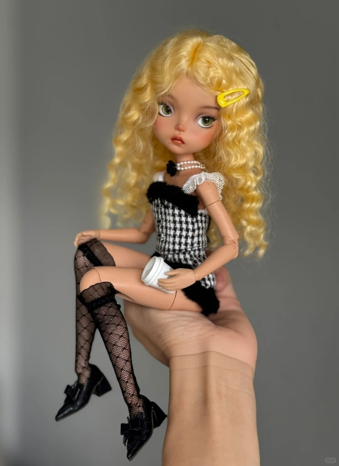 Handmade Shoes for Blythe/Obitsu, Pointed-Toe Mid Block Heel with Bow