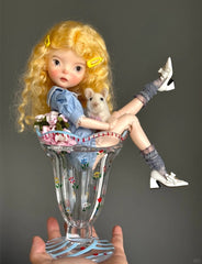 Handmade Shoes for Blythe/Obitsu, Pointed-Toe Mid Block Heel with Bow