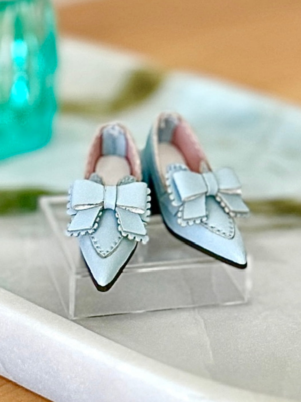 Handmade Shoes for Blythe/Obitsu, Pointed-Toe Mid Block Heel with Bow