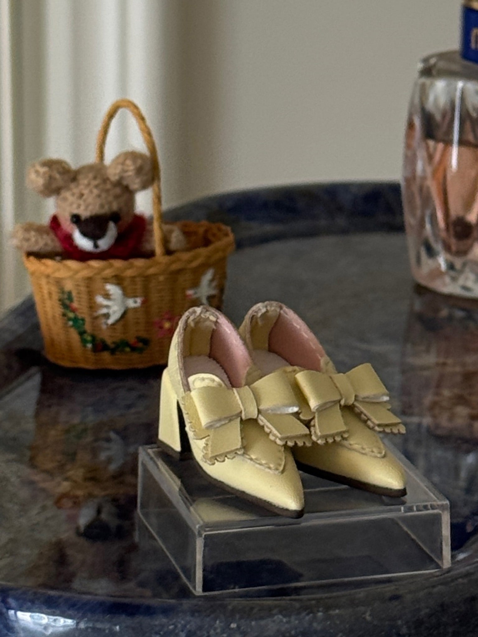 Handmade Shoes for Blythe/Obitsu, Pointed-Toe Mid Block Heel with Bow