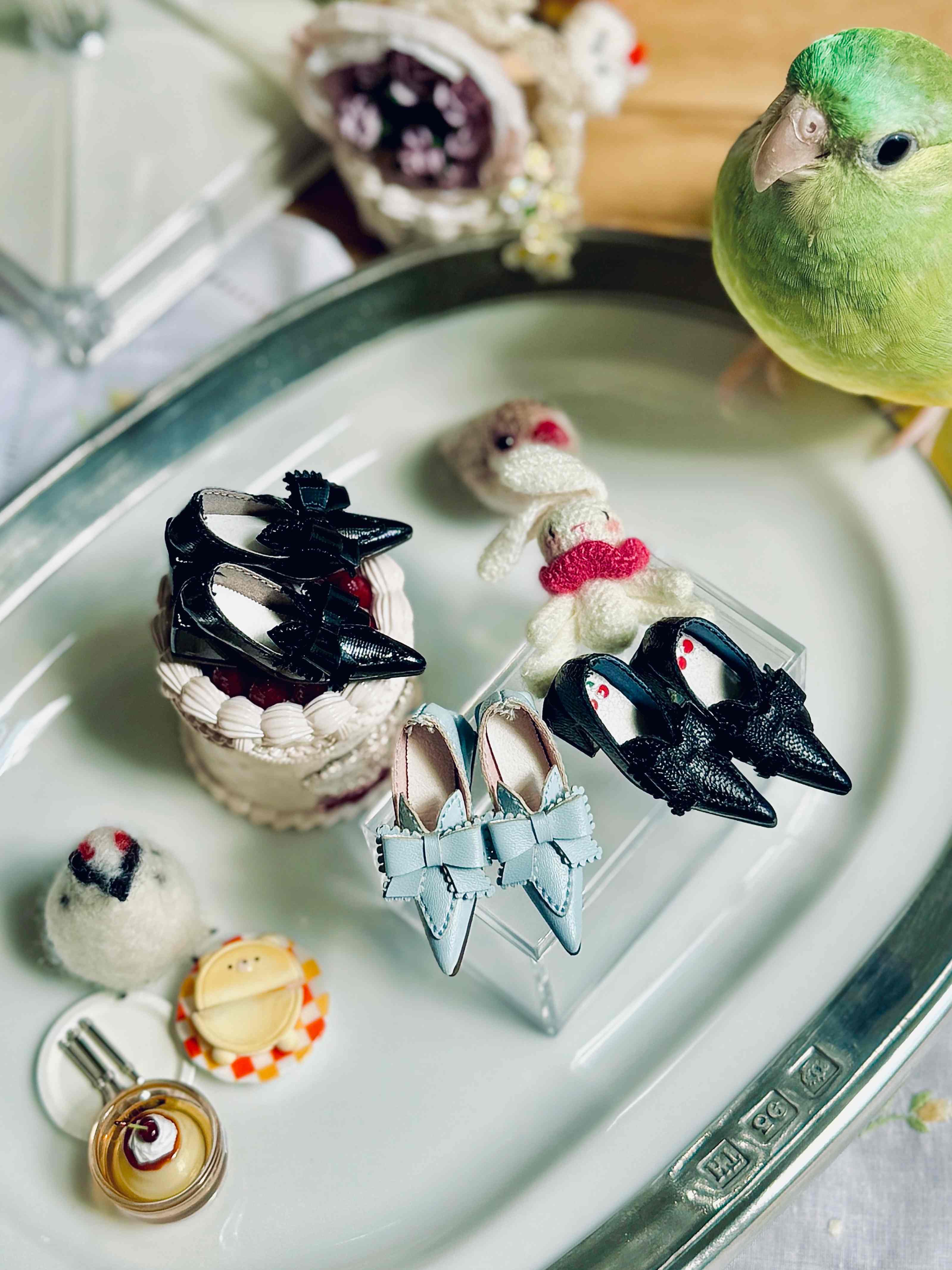 Handmade Shoes for Blythe/Obitsu, Pointed-Toe Mid Block Heel with Bow