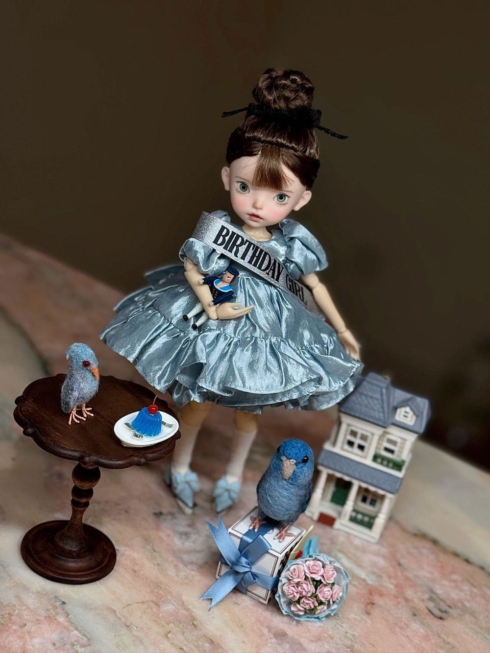 Blue Birthday Party Blythe 1/6 BJD Set On Doll Display | ToastDoll