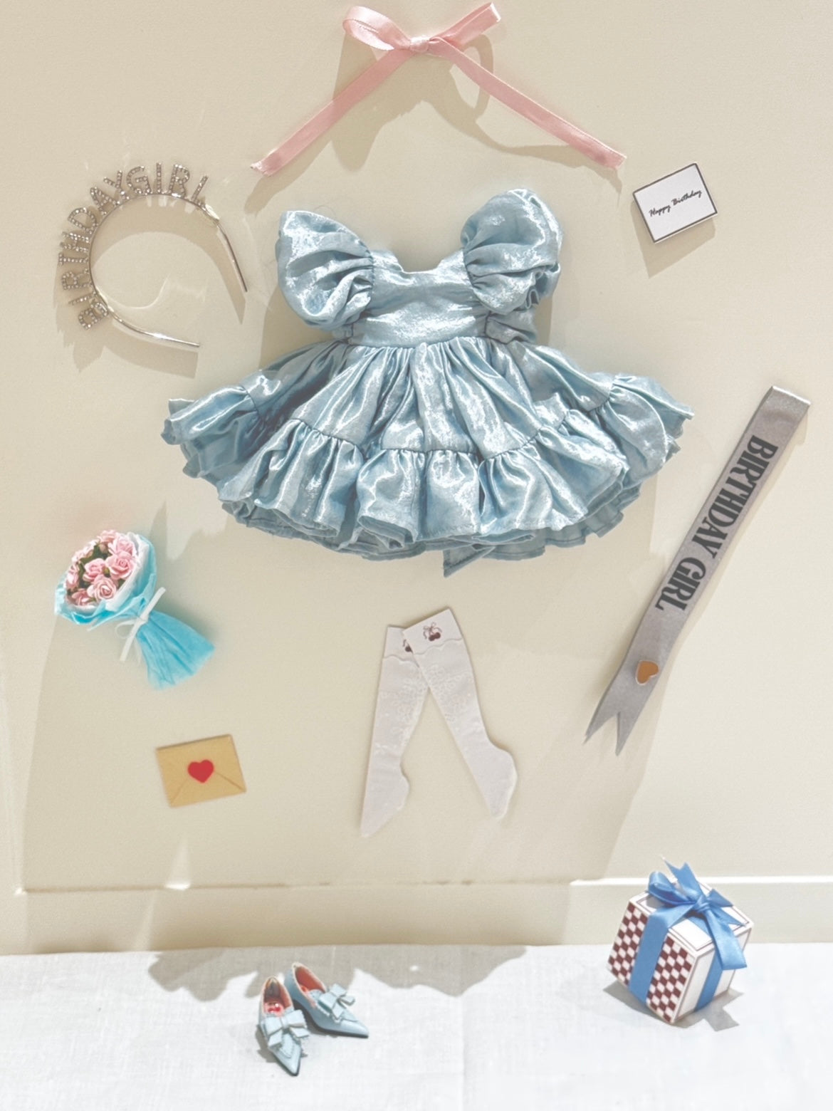 Blue Birthday Party Blythe 1/6 BJD Set Flat Lay | ToastDoll